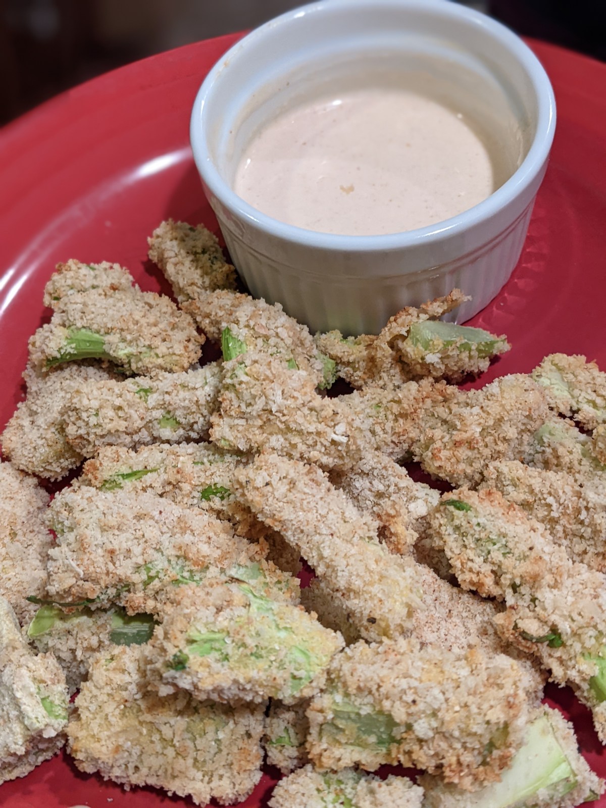 Recipe- Air Fried Broccoli Stems with Sriracha Mayo Dipping&nbsp;Sauce